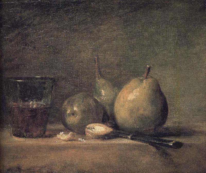 Jean Baptiste Simeon Chardin Sheng three pears walnut wine glass and a knife Germany oil painting art